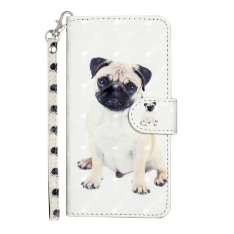 δερματινη θηκη iPhone 15 Plus με κορδονι 3d Pug Με Λουράκι